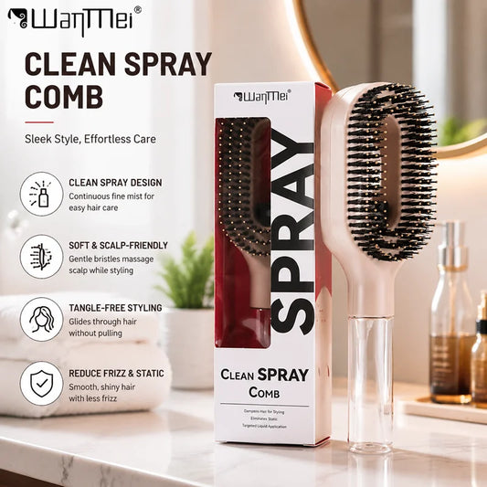 Brosse spray capillaire avec vaporisateur intégré — soin cheveux bouclés