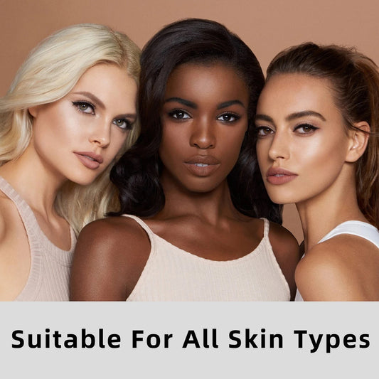 Belleréelle Sérum Vitamine C & Acide Hyaluronique : 3 femmes aux teints variés, peau hydratée et lumineuse.