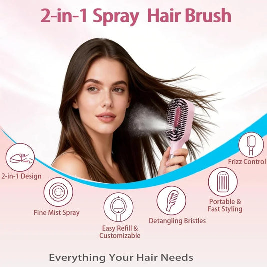 Brosse spray 2-en-1 rose — massage cuir chevelu et démêlant Belleréelle