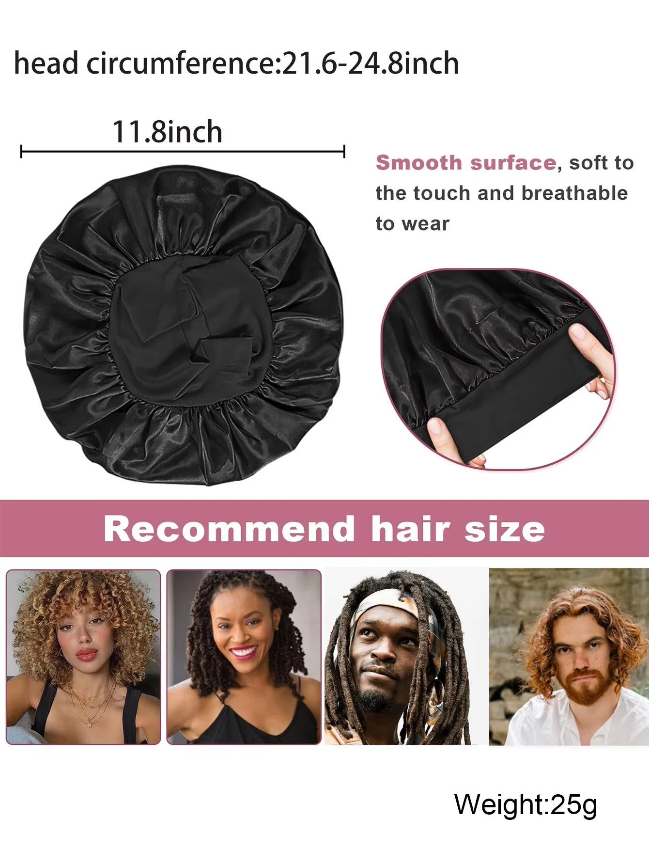 Bonnet satin cheveux bouclés – couleur noir modèle porté – Belleréelle