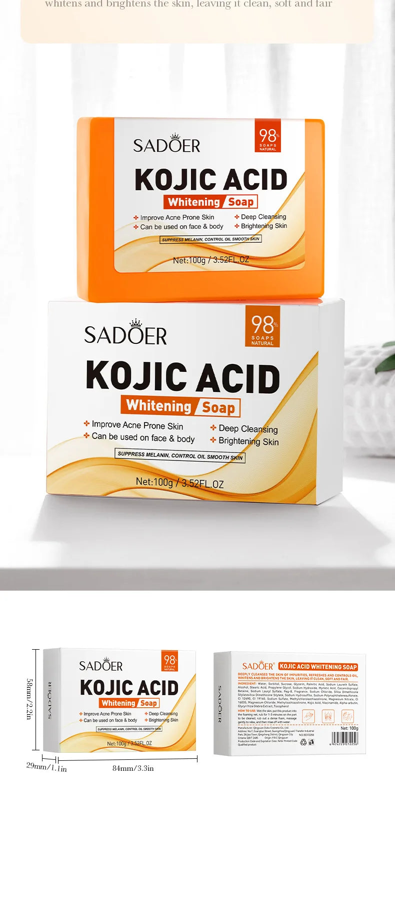 Savon Nettoyant Éclaircissant à l'Acide Kojique