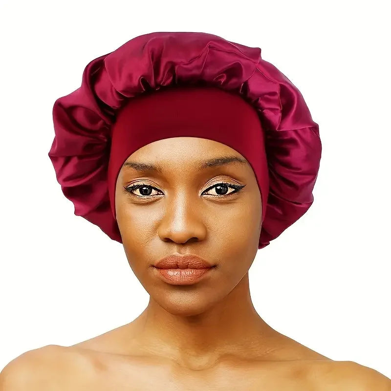 Bonnet satin grand format – vue de dos tresses volumineuses – Belleréelle
