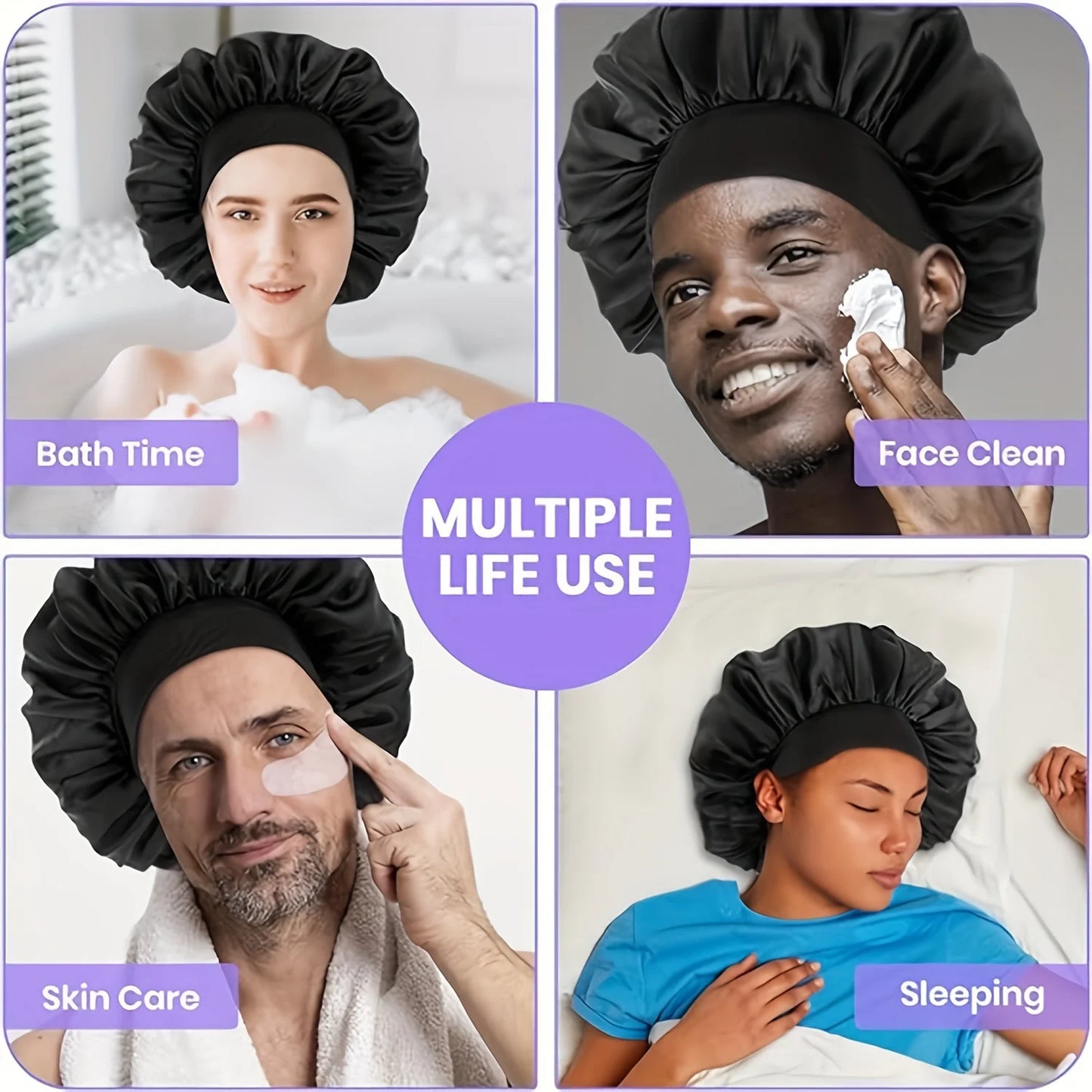 Bonnet satin cheveux bouclés – zoom matière intérieur – Belleréelle