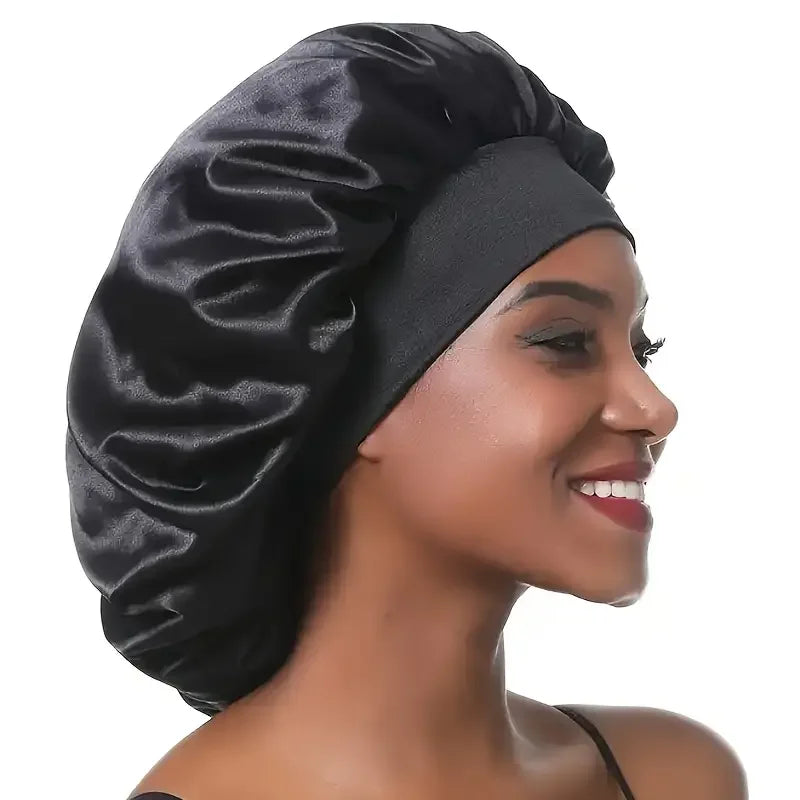 Bonnet satin grand format – présentation rose & bleu marine – Belleréelle