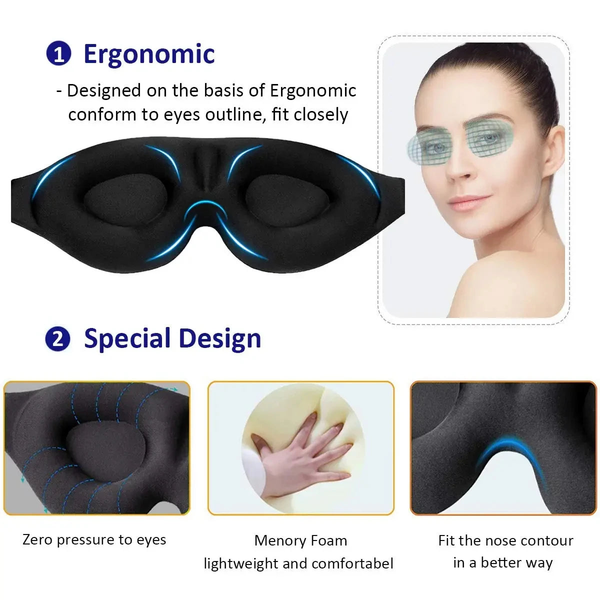 Masque de nuit 3D – vue de côté contour anatomique – Belleréelle