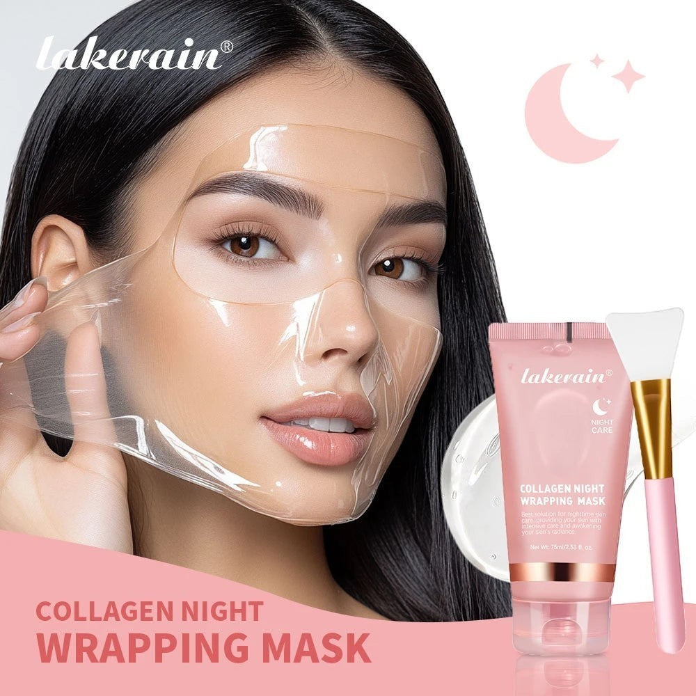 Belleréelle Masque Enveloppant Collagène Nuit pour le visage, hydratant et anti-âge, avec applicateur.
