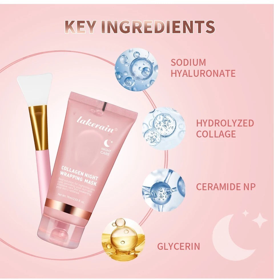 Belleréelle Masque Collagène Repulpant avec pinceau, soin nuit pour raffermir et illuminer la peau.