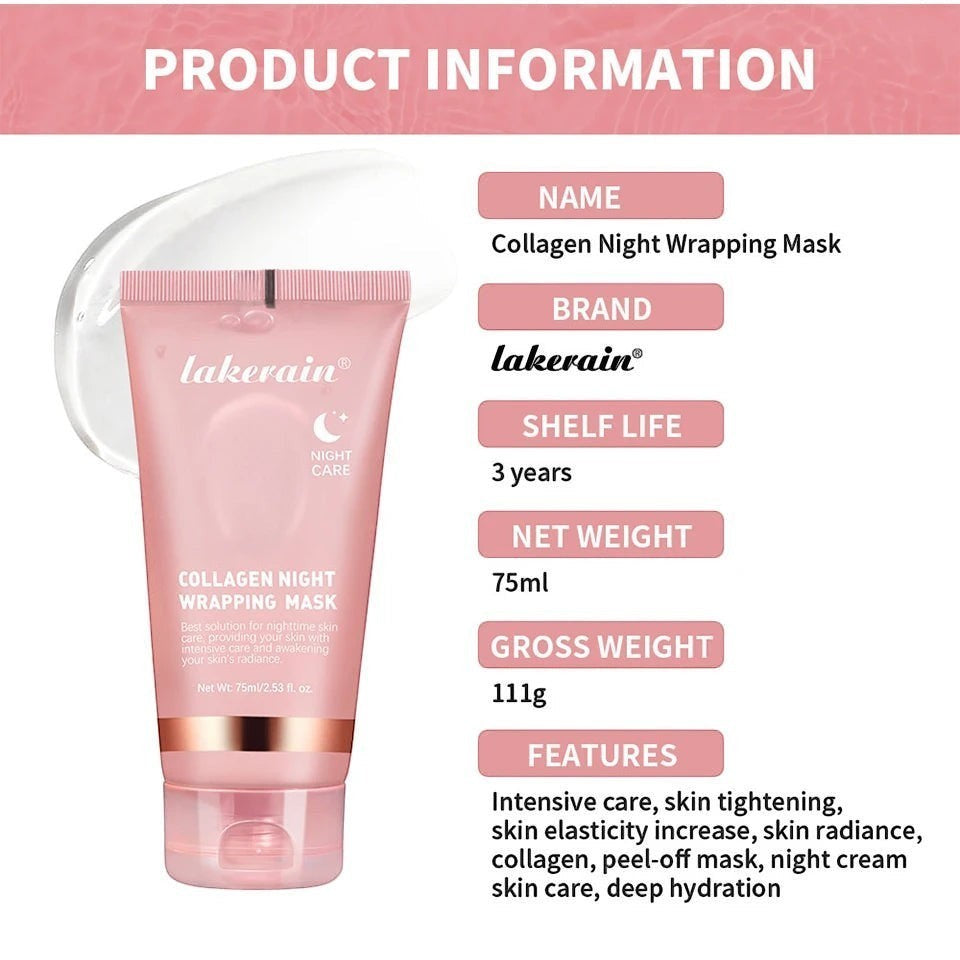 Belleréelle Masque Collagène Repulpant, soin nuit intensif pour raffermir et illuminer la peau. Tube rose avec pinceau inclus.