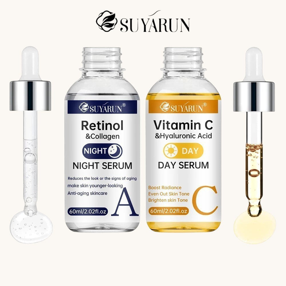Belleréelle Sérum Jour et Nuit Anti-Âge : sérum jour Vitamine C & Acide Hyaluronique et sérum nuit Rétinol & Collagène.