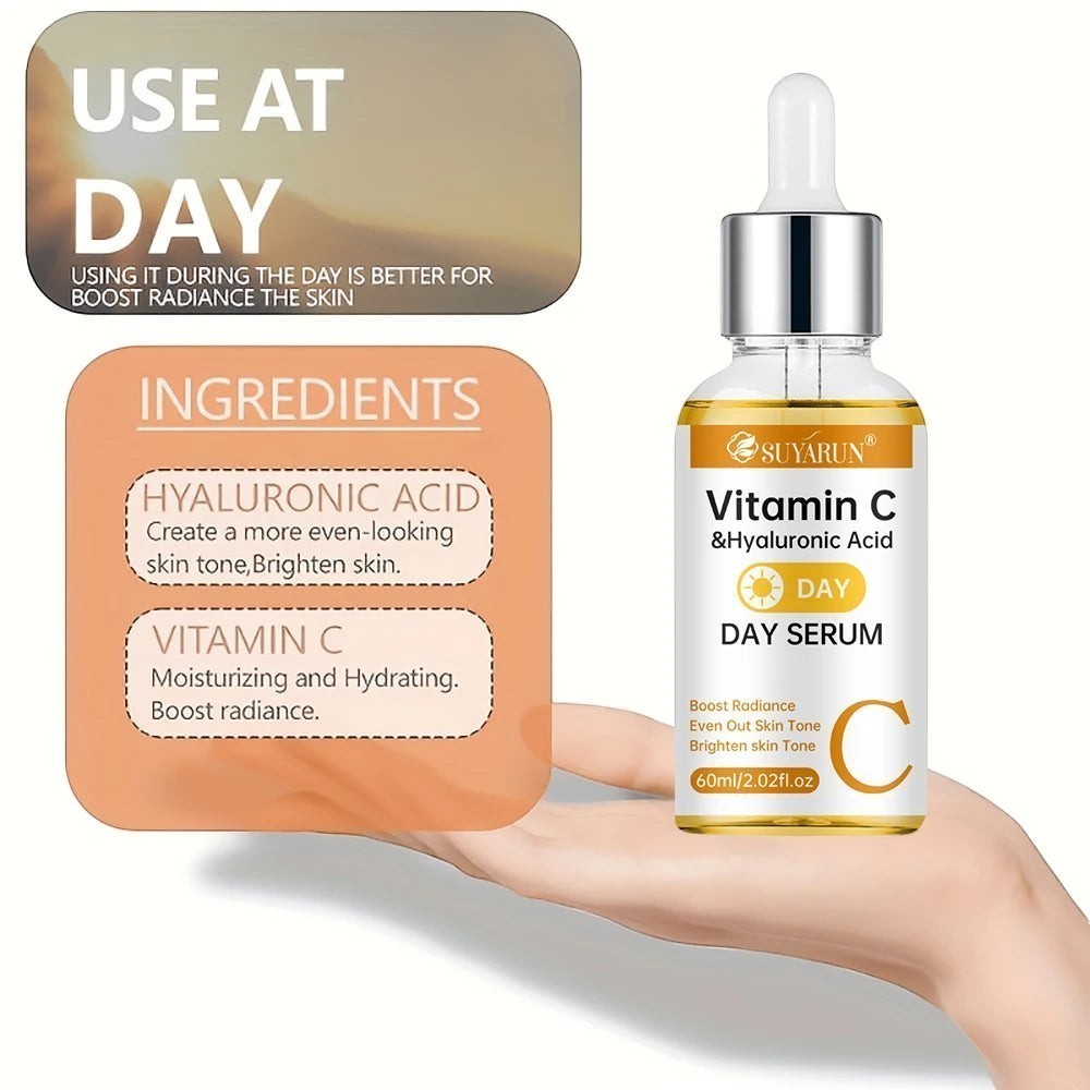 Belleréelle Sérum Jour et Nuit Anti-Âge : flacon de sérum de jour à la Vitamine C et Acide Hyaluronique, 60ml.