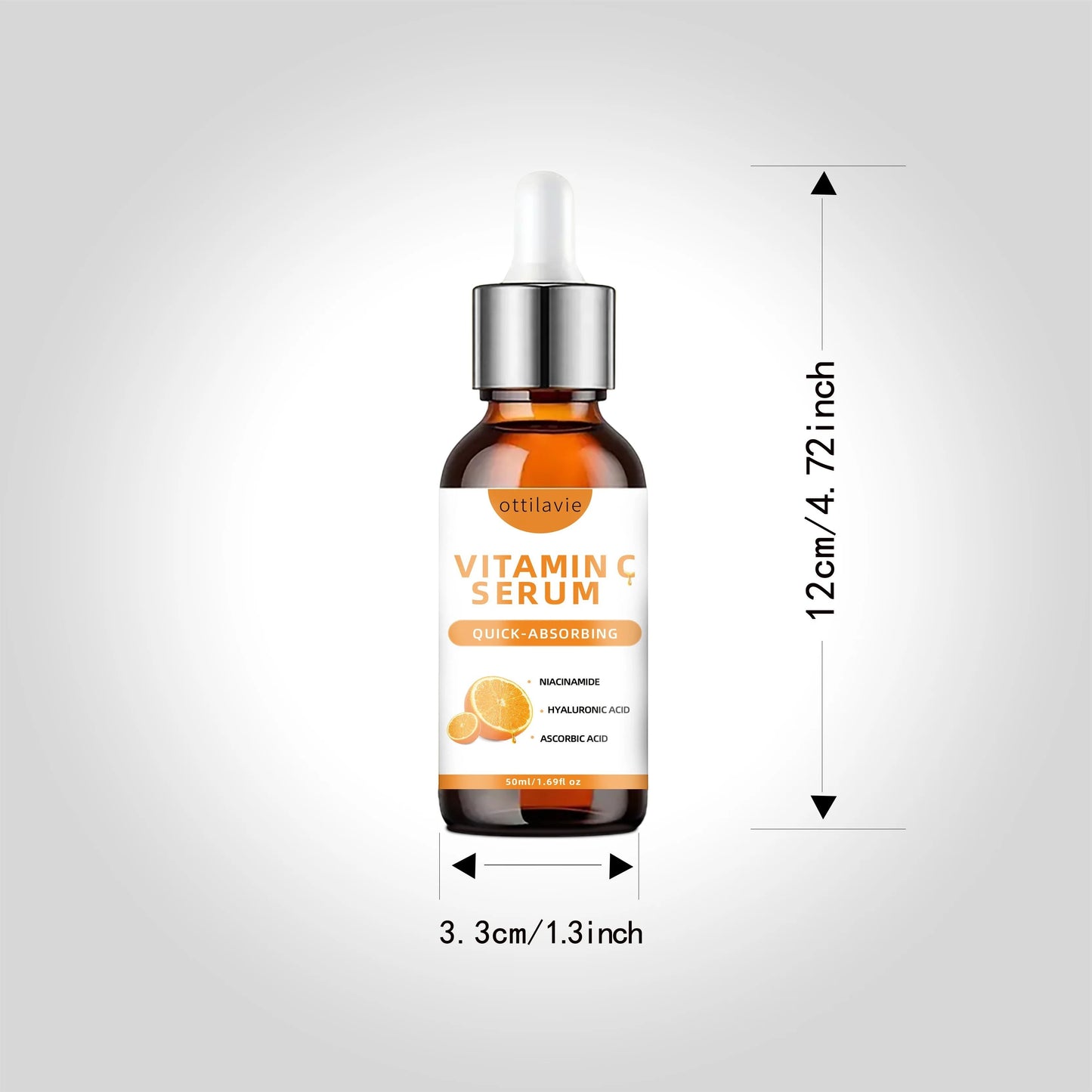 Belleréelle Sérum Vitamine C & Acide Hyaluronique, flacon ambré avec compte-gouttes, pour une peau hydratée et lumineuse.
