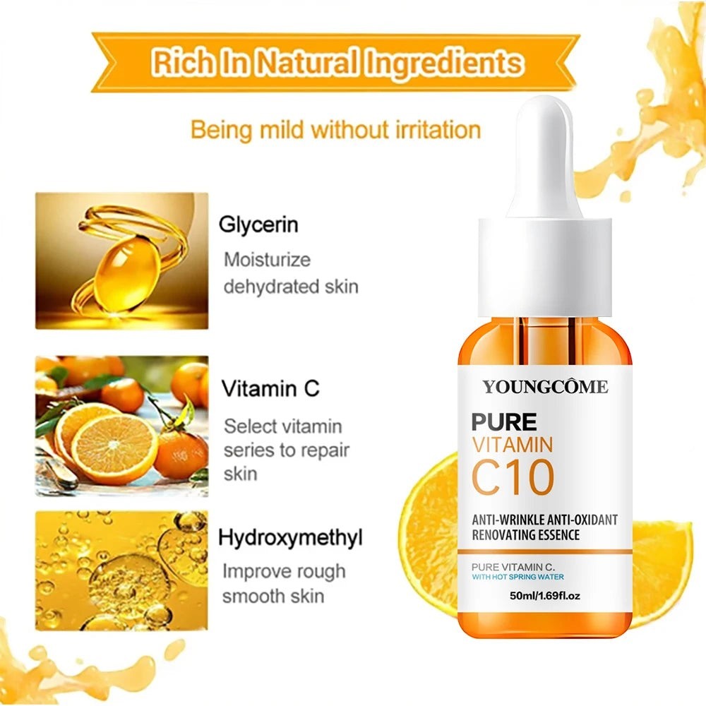 Belleréelle Sérum Visage Revitalisant à la Vitamine C, flacon compte-gouttes orange avec des tranches d'orange.