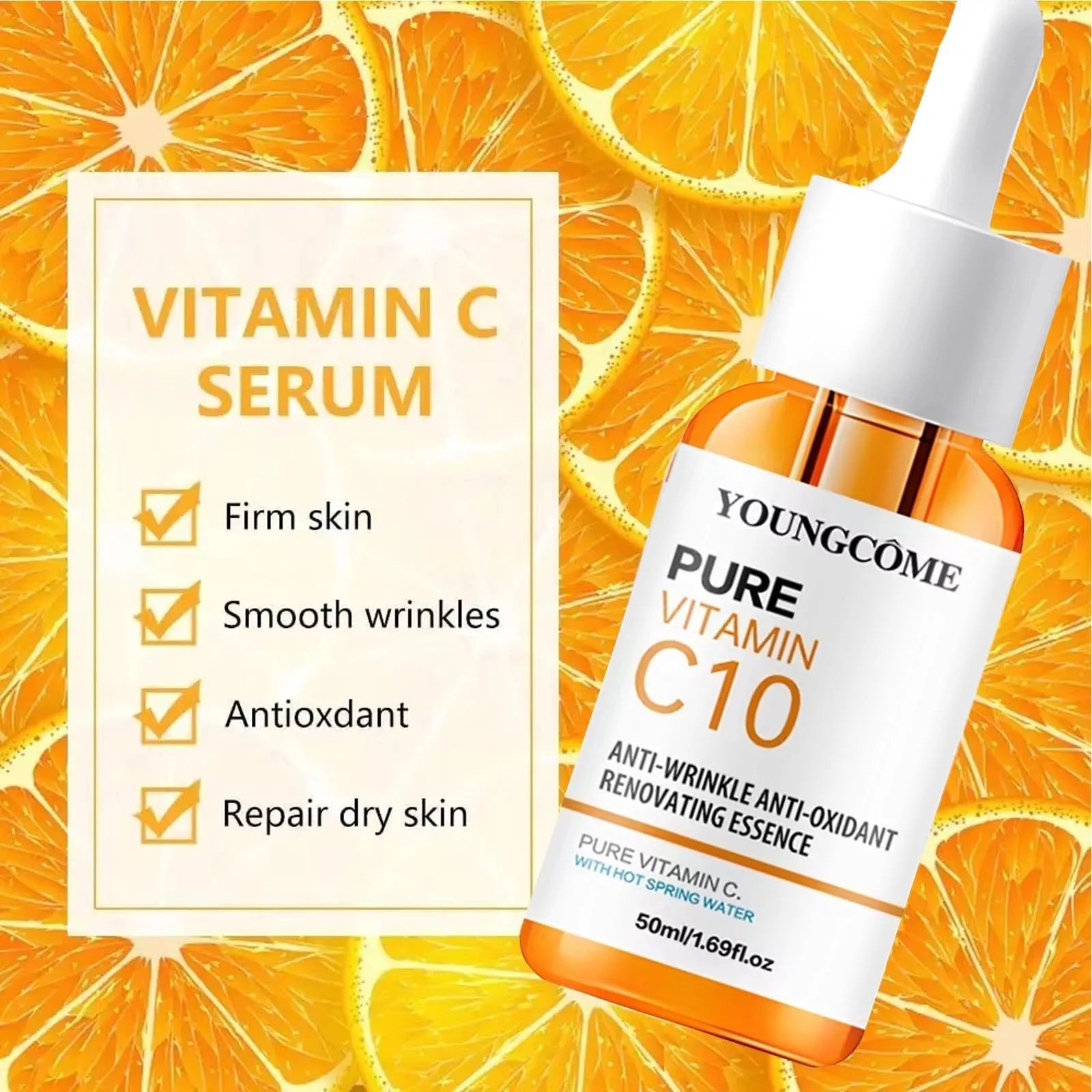 Belleréelle Sérum Visage Revitalisant à la Vitamine C, flacon compte-gouttes orange, pour une peau ferme, lisse et éclatante.